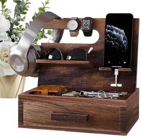 Organisateur De Table De Nuit, Station D'accueil Pour Téléphone En Bois Avec Tiroir De Rangement, 8,4x8,5x6,6 Pouces Bureau Multifonctionnel, Organisateur De Chevet Pour Ou Papa, Support De Porte