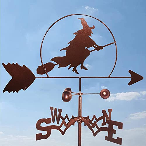 Veleta de Bruja con indicador de dirección del Viento, Soporte de Metal para Exteriores, Herramienta de medición Profesional para decoración de Patio de jardín