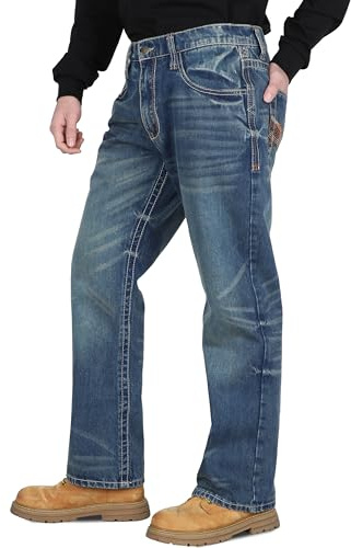 BOCOMAL Mens FR Jeans Relaxed Fit Boot Cut Retro Washed Flame Resistant Denim Work Pants NFPA2112 CAT2
