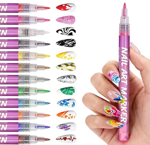Pennarelli per Unghie Strumenti per Manicure a 12 Colori con Punta Fine 0,5 | Marcatori per Unghie per Disegni Creativi Per Principianti Donne Salone Party Pratica Giornaliera Regalo Compleanno