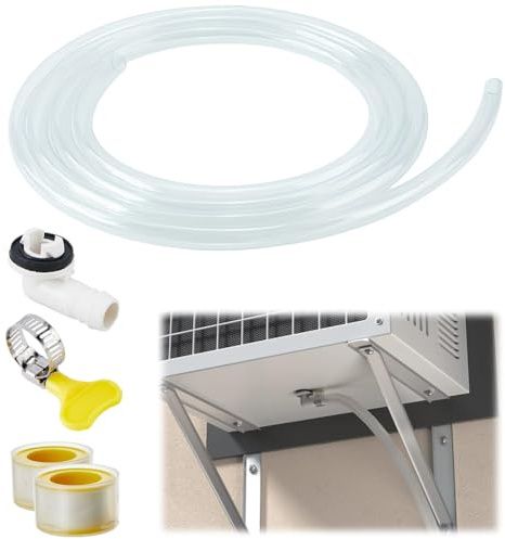 SUPERFINDINGS 10Ft Air Conditioner Drain Hose 12mm Inner Diameter Portable AC Drain Hose Flexible Durable Drain Hose Kit Includes Nozzle Valve Yellow Tape for Window AC and Mini Split Units