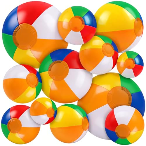 DTYDECLE 12 Stück 13cm/24cm/36cm/40cm Wasserball aufblasbar für Sommer Pool | Strandball Inflatable Beach Ball Bunte Strandball Aufblasbare Regenbogen Strand Spielzeug Ball für Schwimmbad Party Favors