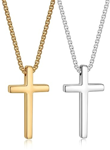 LOZTBUE Collar Cruz 2 Unidades Cadena Acero Inoxidable Oro Plata Colgante Cruz Joyería Minimalista Hombre Mujer Regalo Diario