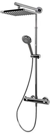 Schulte Duschsystem mit Sicherheits-Thermostat, Kopfbrause eckig, Verchromt, Duschmaster Rain mit Regendusche EP9641-2