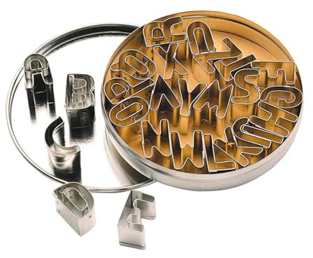 KitchenCraft Let's Make Alphabet Ausstechformen, Metall, 26-teiliges Set mit Aufbewahrungsdose, Silber