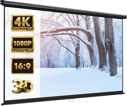 VonHaus Pull Down Projector Screen, 90 Wall Mounted 4K HD Projection Screen with 16:9 Aspect Ratio, Home Cinema Wall or Ceiling Mountable with Soft Close Mechanism & Stainless Steel Casing