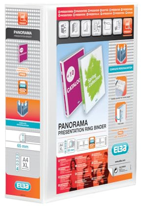 Elba A4 4 D-Ring Binder, 65mm capacity, 90mm spine, Presentation Folder with Customisable Cover, Portrait, White (Single)