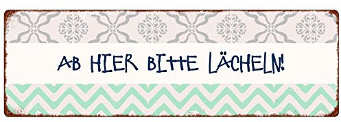 INTERLUXE Schild Metallschild Ab hier bitte lächeln Türschild mit Spruch für Hotel Praxis Geschäft Zuhause Besuch Empfang Gäste Kunden Patienten Büro Arbeit Retro Geschenk