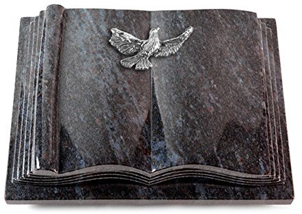 MEMORUM Grabmale Grabbuch, Grabplatte, Grabstein, Grabkissen, Urnengrabstein, Liegegrabstein Modell Antique 40 x 30 x 8-9 cm Orion-Granit, poliert inkl. Gravur (Aluminium-Ornament Taube)