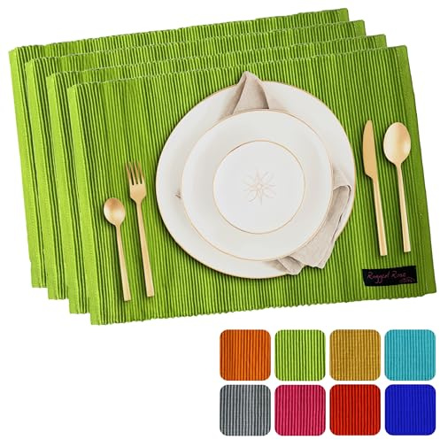 Ragged Rose Tischsets aus Baumwolle, 27 x 37 cm, in Geschenkverpackung, gerippte Baumwolle, für drinnen und draußen, für Wohnzimmer, Esstisch und Küche, 4 Stück