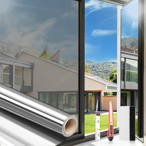 Arthome Pellicola per Vetri Finestre Anti-UV 60cmx254cm, Argento, Controllo del Calore Oscuranti per Finestre Riflettente Adesiva DIY per casa e ufficio Riduzione Abbagliamento solare con Strumento