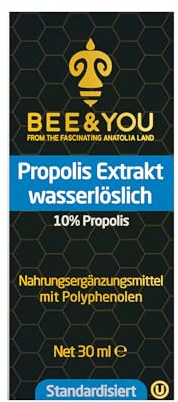 BEE&YOU Propolis Tinktur Tropfen, Extrakt wasserlöslich 10% (30 ml), ohne Alkohol, flüssig, Standardisiert, Keine Zusatzstoffe, auch für Kinder & Tiere geeignet Vergleichssieger 2022
