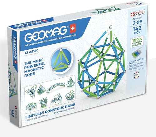 Geomag Classic - 142 Teile - Magnetisches Konstruktionsspielzeug für Kinder - Green Line - Lernspiel aus 100% Recyclingkunststoff