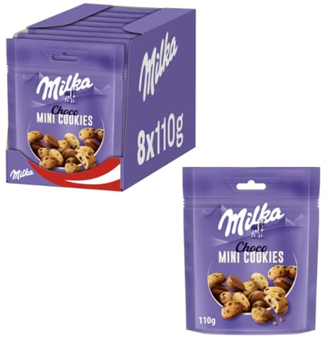 Milka Mini Cookies, 110 g (8er-Pack) | Alpenmilch-Schokoladenkekse mit zarten Schokoladenstückchen