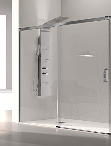 Mampara de Ducha Frontal- 1 Hoja Fija y 1 Puerta Corredera- Cristal de Seguridad de 6 mm - Modelo Glase 2 PB (168-172 cm)