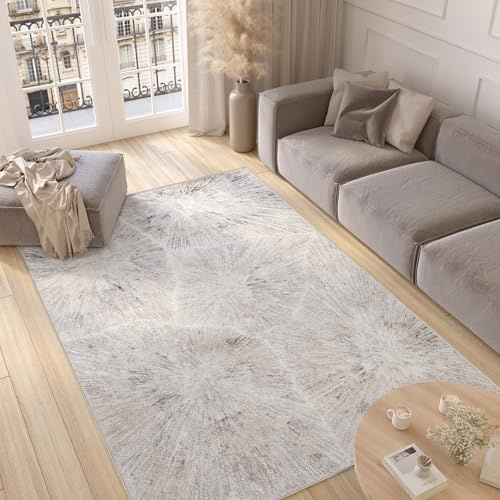 TAPISO Valley Teppich Kurzflor Grau Beige Creme Feuerwerk Motiv Mehrfarbig Meliert Abstrakt Modern Wohnzimmer Schlafzimmer ÖKO-TEX 300 x 400 cm