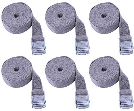 6 Pezzi Cinghie Di Fissaggio Con Cricchetto Professionali, Cinghie Di Tensionamento, Cinghie Per Trasporto Di Ancoraggio Per Camping Outdoor Auto Bici Moto Ect (25mm*6m, grigio beige)