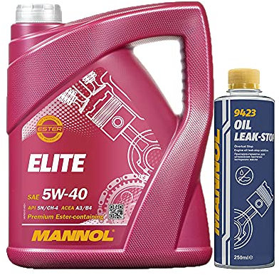 5l, MANNOL 7903 Elite 5W-40 229.5 + Oil Leak-Stop Öl Verlust Zusatz 250ml