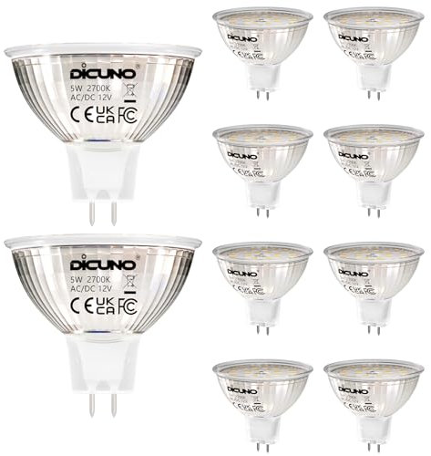 DiCUNO GU5.3 LED Lampen 5W, 12V MR16 Reflektor, Ersetzt 50W Halogen Spots, 2700K Warmweiß, 440lm, 120°Abstrahlwinkel, LED Leuchtmittel, AC/DC, Flimmerfrei, Nicht dimmbar, 10er Pack