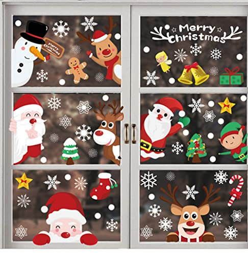 9 Stück Weihnachten Schneeflocke Fenster mit Glas Aufkleber, Weihnachten Abziehbild Dekoration Urlaub Schneeflocke Santa Claus Rentier Partei Abziehbild