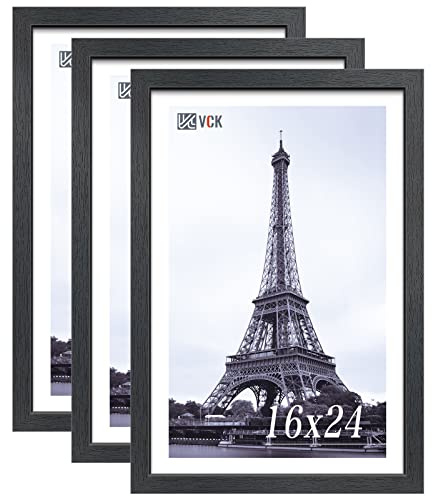 VCK 16x24 Frame 3 Pack Solid Wood,Black 16x24 Picture Frame for Wall Mount,Vertical & Horizontal Hanging