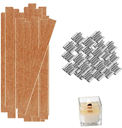 25 Sets Kerzendochte aus Holz mit Eisenhalter, Kerzendochte aus Naturholz, geeignet für die DIY-Kerzenherstellung, DIY-Kerzenaromatherapie (1,3 x 13 cm)