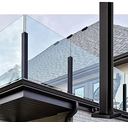 Poteau de garde-corps en verre noir, panneaux de clôture de piscine extérieure poteau/poteau de balustre avec base carrée, système de colonne de rail de pont clip en verre facile à installer, fin