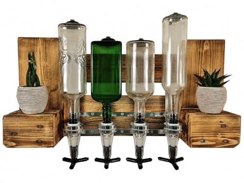 daves redesign Schnapsbar mit Getränkespender Wandbar mit Flaschenhalter Weinregal aus Palette Weinbar aus Holz 4 Dosierer Schnapsbar beflammt incl. Schrauben & Dübel Palettenmöbel