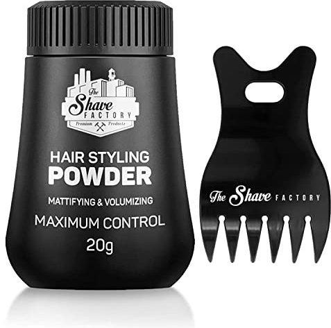 The Shave Factory Hair Styling Powder Mattifying and Volumizing Powder, mit für alle Anwendungsbereiche geeigneten Kammarten, Haarkamm und Puderwachs (Comb 042 & Styling Powder)