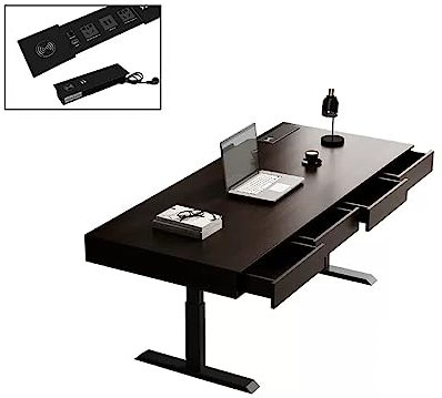 Laptop-Tisch Computertisch Leichter Luxus-Stil, moderner Massivholz-Intelligenter elektrischer Aufzug mit Schubladen, Doppelmotor, Doppel-Heimgebrauch, Senioren-PC-Schreibtisch, Büro-Chef-PC-Schreibti