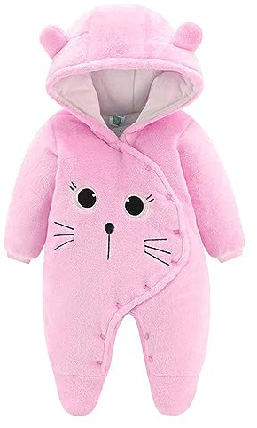 Salopette per Neonato Romper Invernale in Flanella Playsuit con Piedini Felpa con Cappuccio Cartoon,Rosa 6-9 Mesi