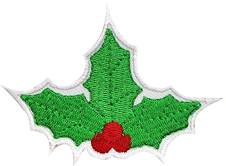WASPRO Holly Patch, Christmas Tree Decorative Iron On Sew On Patch Badge, Green, 7x5 cm