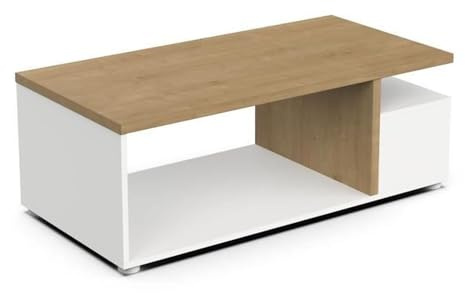 Table Basse en Bois 3 Niches – Style Scandinave – Coloris Blanc Mat & Chêne Hamilton - 91 x 50 x 37 cm