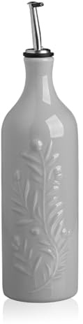 Sweejar Large Olive Oil Dispenser Bottle with Spout, 24 Oz Ceramic Oil Dispenser for Kitchen, Relief Opaque Oil Cruet, Oil Container for Cooking, EVOO, Avocado Oil, Vinegar, Pack of 1(Gray)