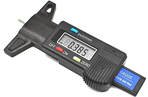 UNbit Medidor de profundidad, herramienta digital de calibre de rosca de neumáticos, pantalla LCD, comprobador de banda de rodadura, probador de neumáticos con conversión de pulgadas y mm de 0-1 pulga
