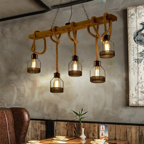 JOJOM Industriell vintage pendellampa Justerbar höjd Träpendelbelysning Industriell glasskärm Ljuskrona E27 Pendellampa Rum Hotell Bar Vardagsrum Matsal