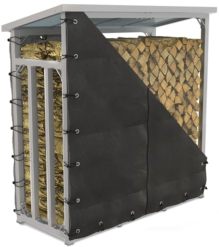 LAWA Living and Lifestyle Kaminholzregal aussen Metall mit Dach 185x70x185 | 45kg, VERZINKT, 3t Brennholzregal mit Abdeckung, verzinkte Stapelhilfe Plane, Garten Holzunterstand, für 35cm I 25cm Scheite