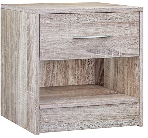 Casaria Nachttisch mit Schublade Eiche | 41x39x28 cm, mit Ablage, für Boxspringbett, 50cm Komforthöhe, Schlafzimmer, Nachtschrank, Holz, Nachtkommode, Set