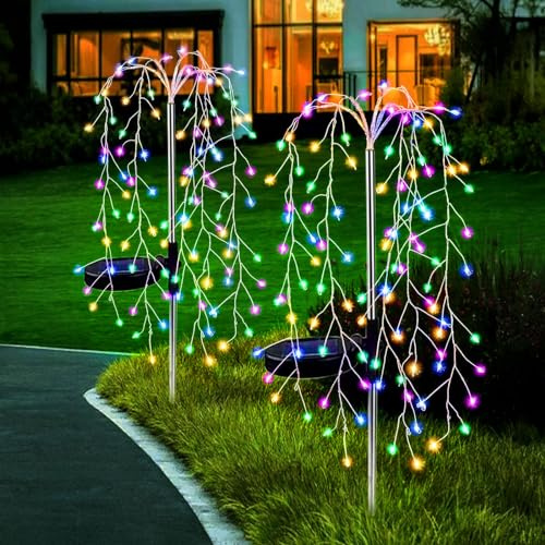 Micacorn Solar Garden Lights Christmas Lights, 2 Pack Solar Willow Tree Lights, 240LEDs Solar Fairy Pathway String Lights 8 Modes Waterproof Copper Wire Lights for Home Yard Christmas Decoration