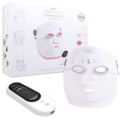 STYLPRO Wavelength LED face mask - soin de la peau avec lumière rouge, bleue et infrarouge pour combattre les rides et les impuretés. Flexible, rechargeable, facile à utiliser
