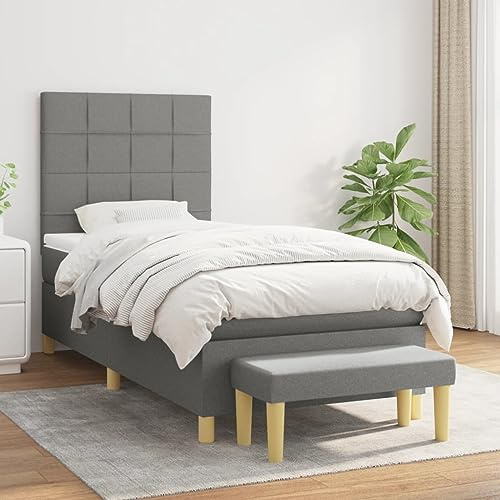 ZQQLVOO Bed Frame Lattenrost Palettenbett Bodenbett Boxspringbett mit Matratze Dunkelgrau 100x200 cm Stoff