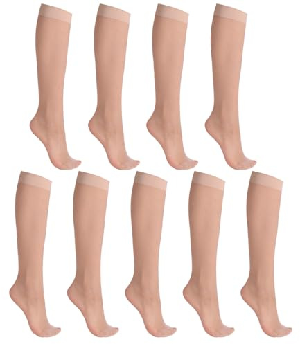 RubyRunk 9 par knähöga genomskinliga strumpor för kvinnor - 20D nylonstrumpor strumpbyxor förstärkta tår, 9Nude, one size