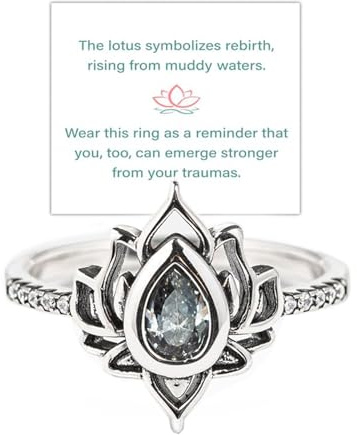 FUCK MY TRAUMA LOTUS RING, S925 Silver Lotus Flower High Polish Tarnish Resistant Zircon Inlaid Inspirational Ring Unique Lotus Ring Reminds You to Let Go of Your Trauma in a Playful Way No Mud No Lotus Ring Jewelry Gifts for Women Sisters(White 9)