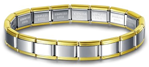 Quiges - Bracelet module de style italien de 9 mm en acier inoxydable doré scintillant complet pour modules de breloques italiens, Pierre précieuse