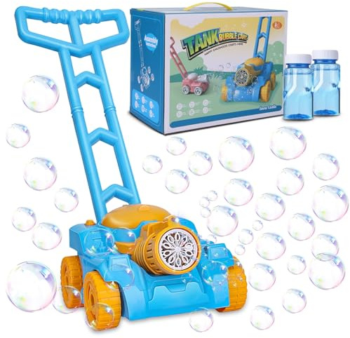 Adeebzz Bubble Lawn Mower for Kids - Fun Toy Bubble Machine for Toddlers - Outdoor Toy Lawn Mower with Bubble Solution - Great Bubble Maker for Kids Outdoor Play, Ideal for Birthday Gifts (Blue)