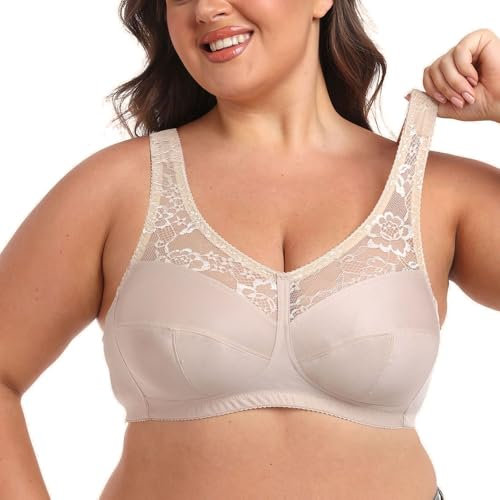 Ayigedu Women's Minimizer Bra Wireless Plus Size Full Coverage Soft Cup Bra Non Padded 34F Beige