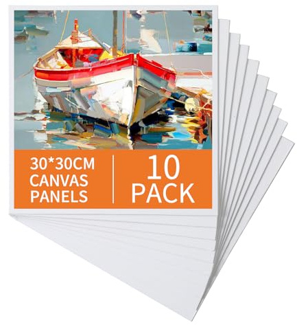Ordeluxe 30x30cm Toile Peinture - Ensemble de 10 Toiles à Peindre en Coton 100%-Mini Canevas, Monté sur Carton Résistant–Tableau Peinture Sur Toile pour Acrylique, Gouache et Huile