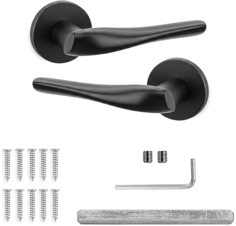 Decoranddecor Matt Black Door Handles Internal Lever on Rose Set | CE marked, solid aluminium, built to last Internal Door Handles, fits 35-45 mm doors, Nanda Range