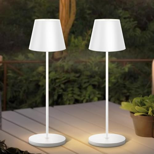 GEPROSMA 2 Pezzi Metallo Lampada da Tavolo Senza Fili Lampada da Comodino Led Ricaricabile a Batteria 5200mah,IP54,Moderni Lampada Portatile,Touch 3 Modes, per camera da letto,Soggiorno,Esterni