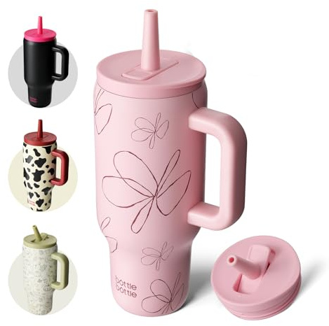 bottlebottle Tazza da caffè in acciaio inox da 30 oz (900 ml) con manico e cannuccia, senza BPA, a doppia parete, a prova di perdite, adatta per viaggi, ufficio, università, sport e come idea regalo